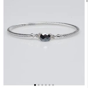 David Yurman 3mm Sterling Silver Hematite Diamond Petite Wheaton Bracelet onyx